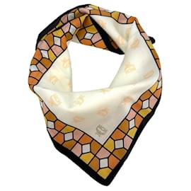 MCM-Fazzoletto bandana MCM da donna, sciarpa in cotone arancione albicocca pesca bianco con stampa del logo.-Altro