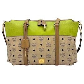 MCM-Sac bandoulière en cuir MCM Visetos, sac à bandoulière, sac ivoire vert avec logo imprimé-Autre