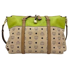 MCM-Sac bandoulière en cuir MCM Visetos, sac à bandoulière, sac ivoire vert avec logo imprimé-Autre