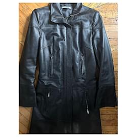 Autre Marque-Vintage Black Leather Trench Coat Masnada-Black