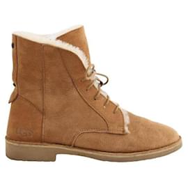 Ugg-Suede Lace Up Boots-Brown