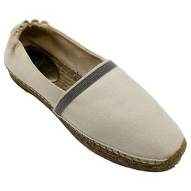 Autre Marque Brunello Cucinelli Ivory Canvas and Suede Espadrilles with Monili Cream