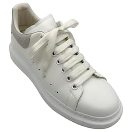 Autre Marque-Alexander McQueen White Leather Sneakers with Grey Croc Detail-White