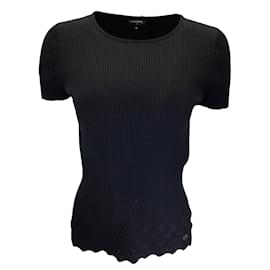 Autre Marque-Chanel Black Short Sleeved Ribbed Knit Cotton Sweater-Black
