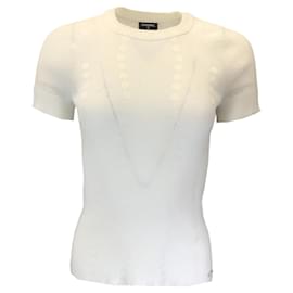 Autre Marque-Chanel White Short Sleeved Linen Knit Pullover Top-White