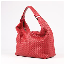Bottega Veneta-Bottega Veneta Intrecciato Hobo Leather Shoulder Bag in Red-Red