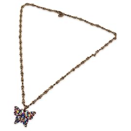 Gucci-Aged Gold Metal Multicolor Crystal Butterfly Necklace-Golden