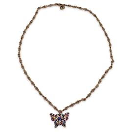 Gucci-Halskette mit Schmetterling aus gealtertem Goldmetall und mehrfarbigem Kristall-Golden