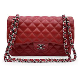 Chanel-Borsa a tracolla classica senza tempo Jumbo trapuntata rossa 30 cm-Rosso