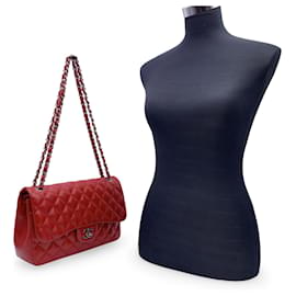 Chanel-Bolsa de Ombro Jumbo Clássica Atemporal Jumbo Acolchoada Vermelha 30 cm-Vermelho