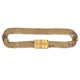 Chanel-Targhetta con logo per cintura a catena multifilo in metallo dorato vintage-D'oro