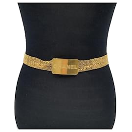 Chanel-Vintage Gold Metal Multi Strand Chain Belt Logo Plate-Golden