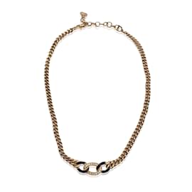 Christian Dior-Collar de esmalte de cristal con eslabones de cadena de metal dorado vintage-Dorado