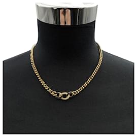 Christian Dior-Vintage Gold Metal Chain Link Crystal Enamel Necklace-Golden