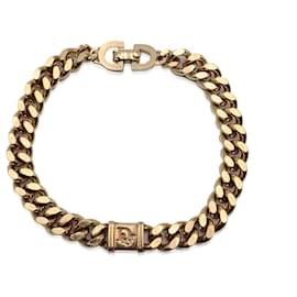 Christian Dior-bracelet logo à maillons de chaîne Groumette en métal doré vintage-Doré
