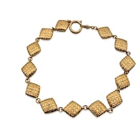 Chanel-Vintage Gold Metal Quilted Collier Collar Necklace-Golden