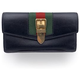 Gucci Black Leather Web Signature Sylvie Continental Wallet Black