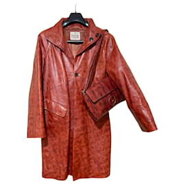 Autre Marque-NAZARENO GABRIELLI coat and leather bag-Black,Dark red
