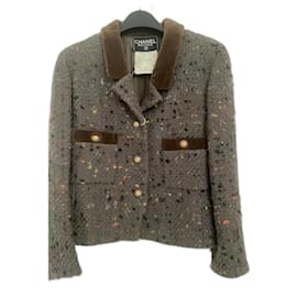 Chanel-Veste en tweed vintage 93 à couleurs mélangées-Marron