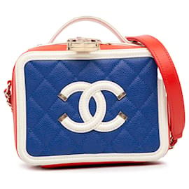 Chanel-Chanel Blue Small Tricolor Caviar CC Filigree Vanity Case-Blue
