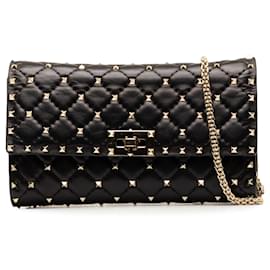 Valentino-Cartera negra Rockstud Spike con cadena de Valentino-Negro