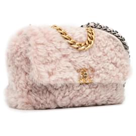 Chanel-Chanel Shearling Médio Rosa 19 Aba-Rosa