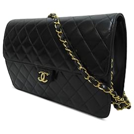 Chanel-Solapa única de piel de cordero acolchada CC negra Chanel-Negro