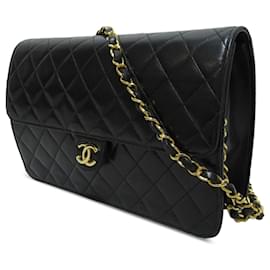 Chanel-Chanel Black CC Quilted Lambskin Single Flap-Black