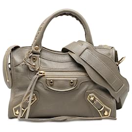Balenciaga-Balenciaga Gray Mini Motocross Classic Metallic Edge City Satchel-Grey