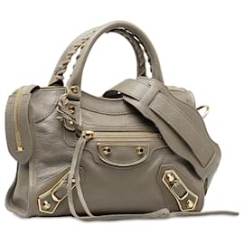 Balenciaga-Balenciaga Gray Mini Motocross Classic Metallic Edge City Satchel-Grey