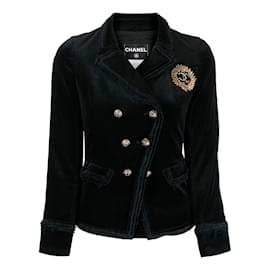 Chanel-Ikone CC Patch Black Velvet Jacket-Schwarz
