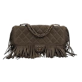 Chanel-Chanel Timeless Paris-Dallas Fringe Timeless Flap Bag lambskin gray/taupe / like new-Taupe
