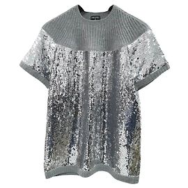 Chanel Paris / London Pailletten-Pullover Grau