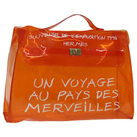 Hermès-HERMES Vinyl Kelly Hand Bag Vinyle Orange Auth 68778-Orange