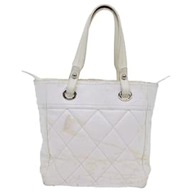 Chanel-CHANEL Paris Biarritz PM Tote Bag Toile Enduite Blanc CC Auth 70278-Blanc
