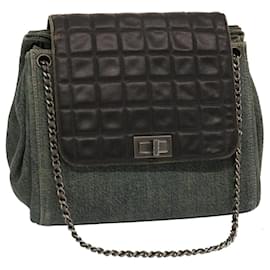 Chanel-CHANEL Choco Bar Chain Shoulder Bag Denim Blue CC Auth bs13491-Blue