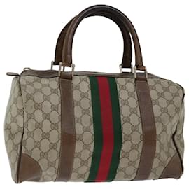 Gucci-GUCCI GG Supreme Web Sherry Line Hand Bag PVC Beige Red Green Auth 70825-Red,Beige,Green