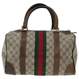 Gucci-GUCCI GG Supreme Web Sherry Line Hand Bag PVC Beige Red Green Auth 70825-Red,Beige,Green