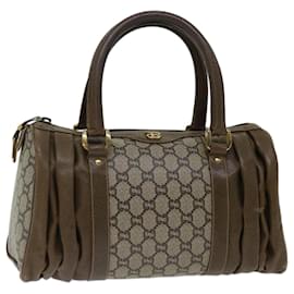 Gucci-GUCCI GG PLUS Canvas Hand Bag PVC Beige Brown Auth 70578-Brown,Beige