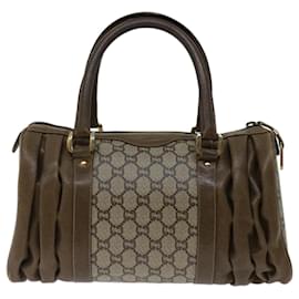 Gucci-GUCCI GG PLUS Canvas Hand Bag PVC Beige Brown Auth 70578-Brown,Beige