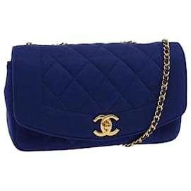 Chanel-CHANEL Diana Matelasse Bolsa de Ombro com Corrente Lona Azul CC Auth 70391UMA-Azul