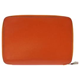 Hermès-HERMES Agenda Zip Day Planner Cover Leather Orange Auth am6065-Orange