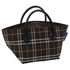 Autre Marque-Burberrys Nova Check Blue Label Borsa a mano Nylon Marrone Auth kk208-Marrone