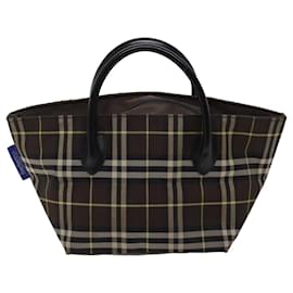 Autre Marque-Burberrys Nova Check Blue Label Borsa a mano Nylon Marrone Auth kk208-Marrone