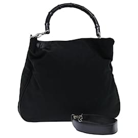 Gucci-GUCCI Bamboo Shoulder Bag Nylon 2way Black 001 1577 1781 auth 70627-Black
