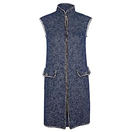 Chanel-8K$ CC Knöpfe schimmernde Tweed-Jacke Weste-Blau
