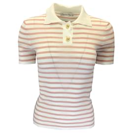 Autre Marque-Christian Dior Ivory / Blush Pink Striped Short Sleeved Linen Knit Polo Top-Multiple colors