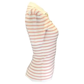 Autre Marque-Christian Dior Ivory / Blush Pink Striped Short Sleeved Linen Knit Polo Top-Multiple colors