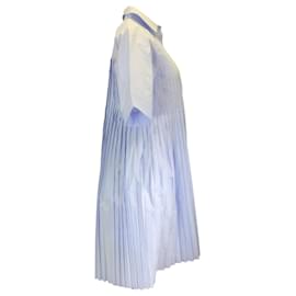Autre Marque-Lafayette 148 New York Blue Pleated Short Sleeved Button-down Cotton Shirt Dress-Blue
