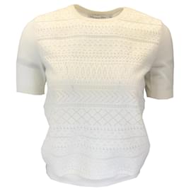 Autre Marque-Christian Dior Ivory Crochet Detail Short Sleeved Wool Knit Pullover Sweater-Cream